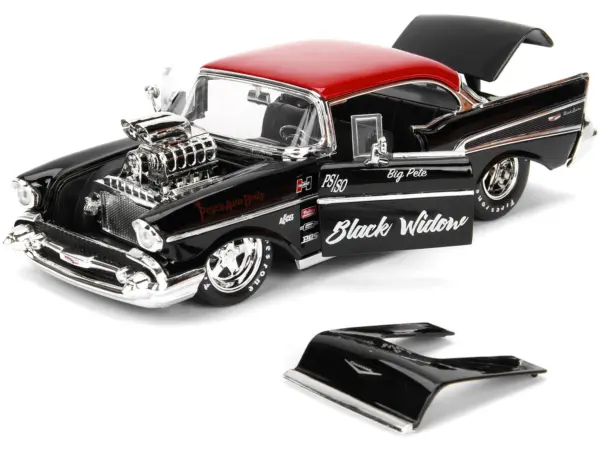 1957 Chevrolet Bel Air Black with Red Top "Pete's Auto Body: Black Widow" "Bigtime Muscle" Series 1/24 Diecast Model Car by Jada #2