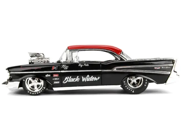 1957 Chevrolet Bel Air Black with Red Top "Pete's Auto Body: Black Widow" "Bigtime Muscle" Series 1/24 Diecast Model Car by Jada #3