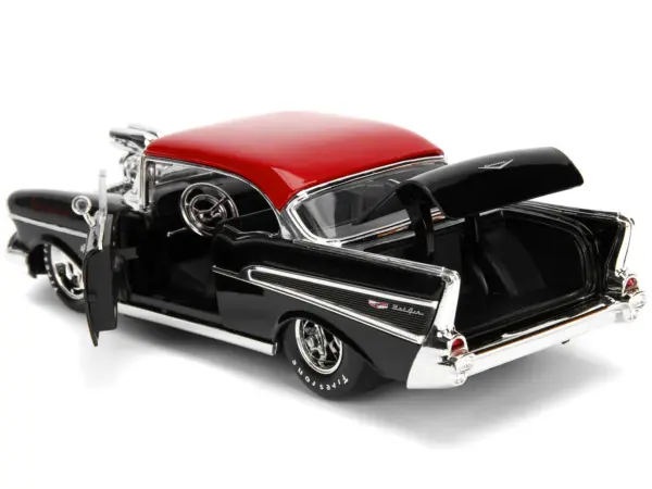 1957 Chevrolet Bel Air Black with Red Top "Pete's Auto Body: Black Widow" "Bigtime Muscle" Series 1/24 Diecast Model Car by Jada #4