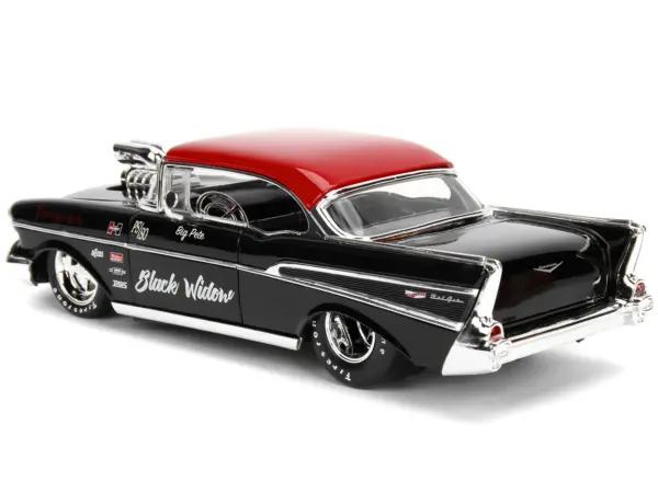 1957 Chevrolet Bel Air Black with Red Top "Pete's Auto Body: Black Widow" "Bigtime Muscle" Series 1/24 Diecast Model Car by Jada #5