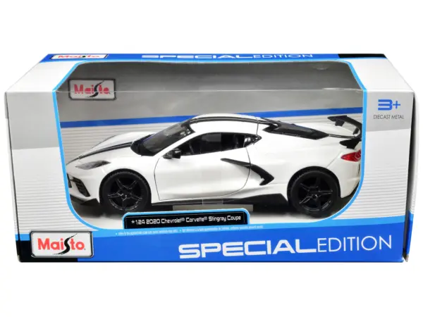 2020 Chevrolet Corvette Stingray Coupe White with Black Stripes "Special Edition" Series 1/24 Diecast Model Car by Maisto #1