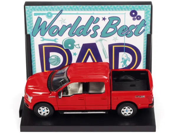 2018 Ford F-150 Pickup Truck Red and 1984 Dodge Caravan Minivan Blue Metallic "World's Best Mom and Dad" Set of 2 Pieces 1/64 Diecast Model Cars by Auto World #4