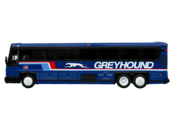 2001 MCI D4000 Coach Bus "Greyhound" Blue with Stripes "Vintage Bus & Motorcoach Collection" Limited Edition to 504 pieces Worldwide 1/87 (HO) Diecast Model by Iconic Replicas #2
