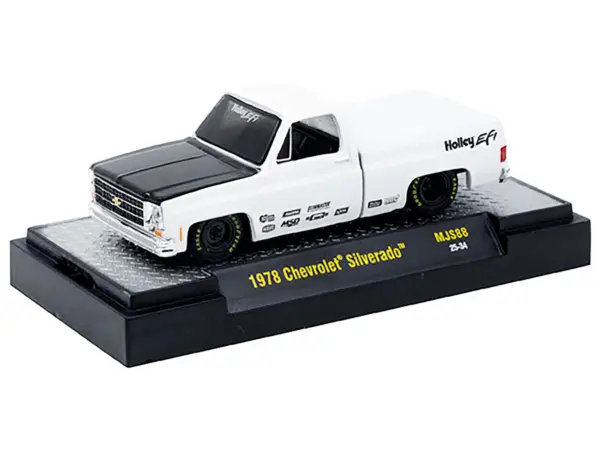 1978 Chevrolet Silverado Pickup Truck "Holley EFI" White with Black Hood Limited Edition to 10120 pieces Worldwide 1/64 Diecast Model Car by M2 Machines #2