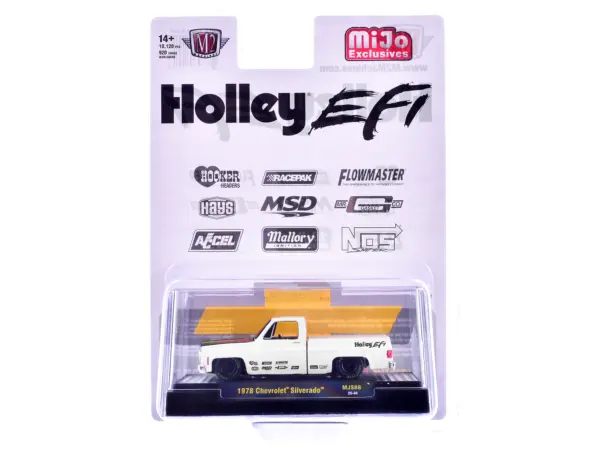 1978 Chevrolet Silverado Pickup Truck "Holley EFI" White with Black Hood Limited Edition to 10120 pieces Worldwide 1/64 Diecast Model Car by M2 Machines #3