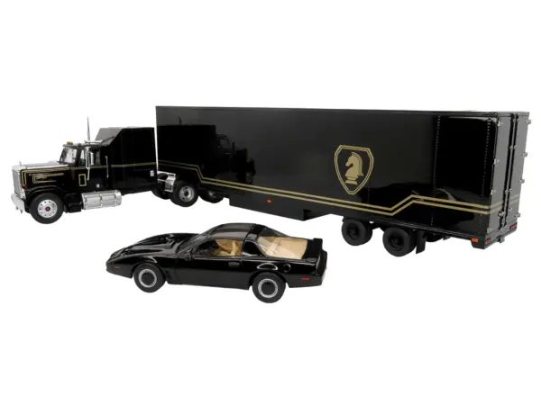 1980 GMC General Truck with Box Trailer Black with Gold Stripes and 1982 Pontiac Firebird Trans Am Black "Knight Set" "North American Vintage Truck Collection" Limited Edition to 252 pieces Worldwide 1/43 Diecast Model by Iconic Replicas #2