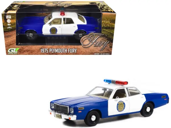 1975 Plymouth Fury "Osage County Sheriff" Blue and White 1/24 Diecast Model Car by Greenlight #1