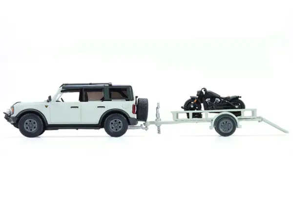 2021 Ford Bronco 4-Door Badlands Cactus Gray with Black Top and Motorcycle with Utility Trailer "Hitch & Tow" Series 33 1/64 Diecast Model Cars by Greenlight #2