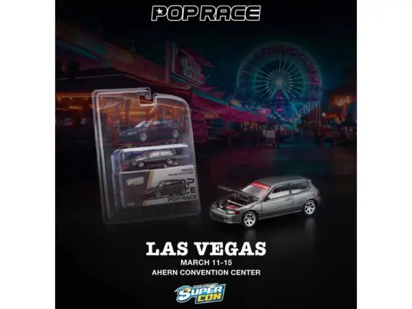 Honda Civic EG6 RHD (Right Hand Drive) Gray Metallic with Red Interior "2026 Diecast Super Con Las Vegas Event Exclusive" 1/64 Diecast Model Car by Pop Race #2