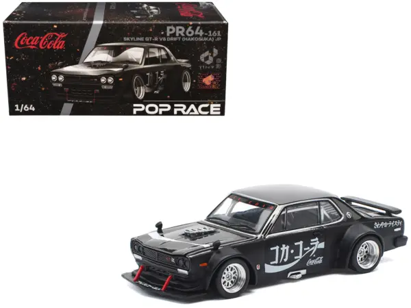 Skyline GT-R V8 Drift "Hakosuka" RHD (Right Hand Drive) "Coca-Cola" Black 1/64 Diecast Model Car by Pop Race #1