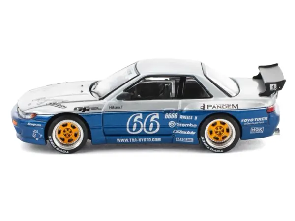 Pandem S13 RHD (Right Hand Drive) Silver and Moontech Blue Metallic with Graphics 1/64 Diecast Model Car by Pop Race #3