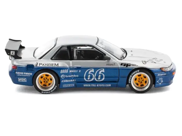 Pandem S13 RHD (Right Hand Drive) Silver and Moontech Blue Metallic with Graphics 1/64 Diecast Model Car by Pop Race #4