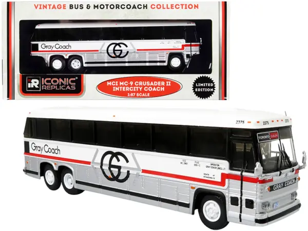 1980 MCI MC-9 Crusader II Intercity Coach Bus "Toronto - Guelph" Ontario (Canada) "Gray Coach" "Vintage Bus & Motorcoach Collection" 1/87 (HO) Diecast Model by Iconic Replicas #1