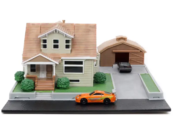 Toretto House Diorama with Dodge Charger Black and Toyota Supra Orange with Graphics "Fast and Furious" "Nano Scene" Series Models by Jada #3