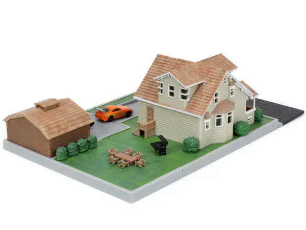 Toretto House Diorama with Dodge Charger Black and Toyota Supra Orange with Graphics "Fast and Furious" "Nano Scene" Series Models by Jada #4