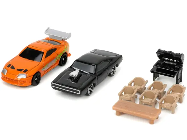 Toretto House Diorama with Dodge Charger Black and Toyota Supra Orange with Graphics "Fast and Furious" "Nano Scene" Series Models by Jada #5