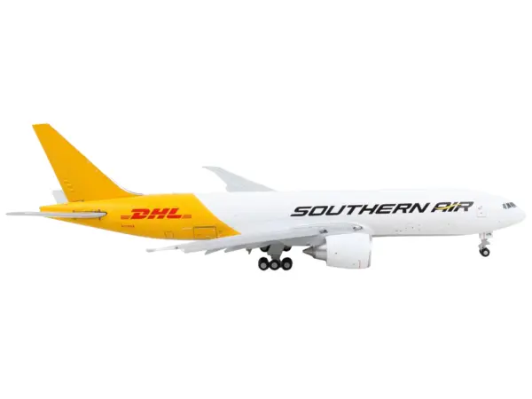 Boeing 777F Commercial Aircraft with Flaps Down "Southern Air - DHL" White and Yellow 1/400 Diecast Model Airplane by GeminiJets #2