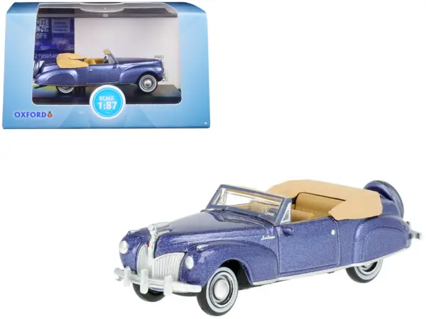 1941 Lincoln Continental Convertible Darian Blue Metallic with Tan Interior 1/87 (HO) Scale Diecast Model Car by Oxford Diecast #1