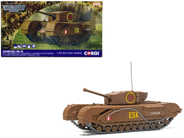 Churchill Mk.III Tank "ESK Squadron HQ C Squadron 3rd Battalion Scots Guards 6th Guards Armoured Brigade" (1943) British Royal Army "Military Legends" Series 1/50 Diecast Model by Corgi #1