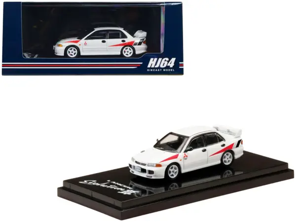 Mitsubishi Lancer RS Evolution III RHD (Right Hand Drive) Scortia White with Red Rally Stripes 1/64 Diecast Model Car by Hobby Japan #1