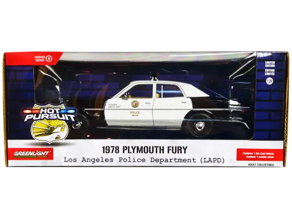 1978 Plymouth Fury Black and White "LAPD (Los Angeles Police Department)" "Hot Pursuit" Series 9 1/24 Diecast Model Car by Greenlight #1