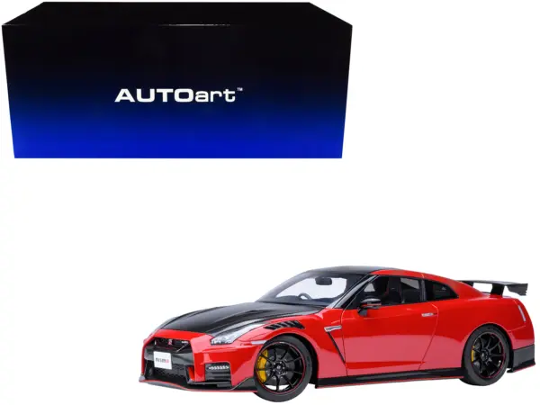 2022 Nissan GT-R (R35) Nismo Special Edition RHD (Right Hand Drive) Vibrant Red with Carbon Hood and Top 1/18 Model Car by Autoart #1