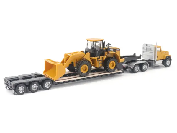 CAT Caterpillar CT681 Day Cab Tractor Yellow with Lowboy Trailer and CAT 950G Wheel Loader Yellow 1/87 (HO) Diecast Model by Diecast Masters #2