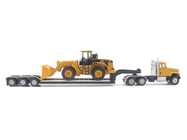 CAT Caterpillar CT681 Day Cab Tractor Yellow with Lowboy Trailer and CAT 950G Wheel Loader Yellow 1/87 (HO) Diecast Model by Diecast Masters #3
