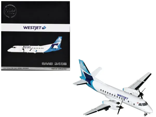 Saab 340B Commercial Aircraft "WestJet" (C-GOIA) White with Blue Stripes and Tail "Gemini 200" Series 1/200 Diecast Model Airplane by GeminiJets #1