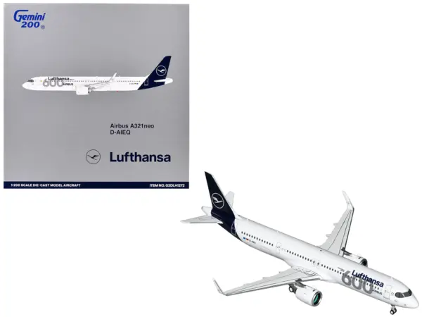 Airbus A321neo Commercial Aircraft "Lufthansa - 600th Airbus Aircraft" (D-AIEQ) White with Dark Blue Tail "Gemini 200" Series 1/200 Diecast Model Airplane by GeminiJets #1
