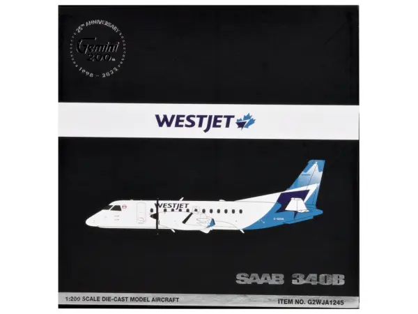 Saab 340B Commercial Aircraft "WestJet" (C-GOIA) White with Blue Stripes and Tail "Gemini 200" Series 1/200 Diecast Model Airplane by GeminiJets #3