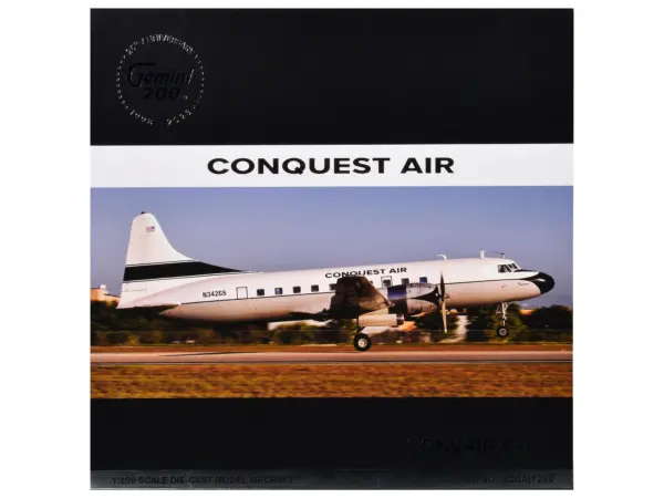 Convair C-131 Commercial Aircraft "Conquest Air Cargo" (N342GS) White with Black Tail Stripes "Gemini 200" Series 1/200 Diecast Model Airplane by GeminiJets #3