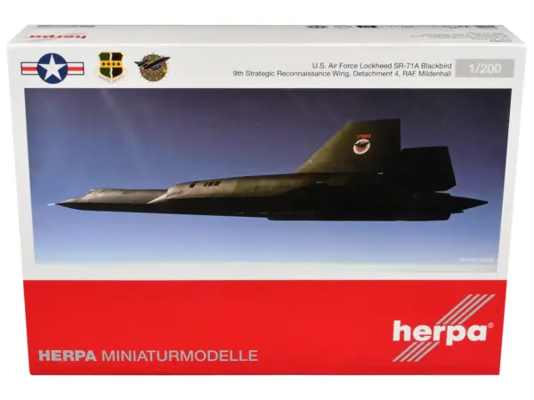 Lockheed SR-71A Blackbird Stealth Aircraft "9th Strategic Reconnaissance Wing Detachment 4 RAF Mildenhall" United States Air Force 1/200 Diecast Model Airplane by Herpa #1