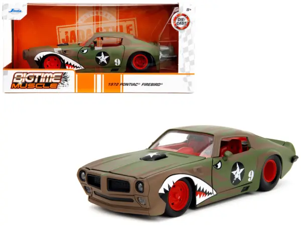 1972 Pontiac Firebird #9 Green Camouflage Flames with Graphics and Red Interior "Bigtime Muscle" Series 1/24 Diecast Model Car by Jada #1