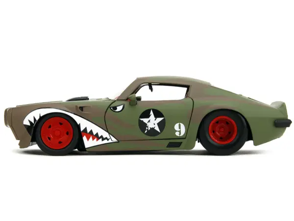 1972 Pontiac Firebird #9 Green Camouflage Flames with Graphics and Red Interior "Bigtime Muscle" Series 1/24 Diecast Model Car by Jada #3