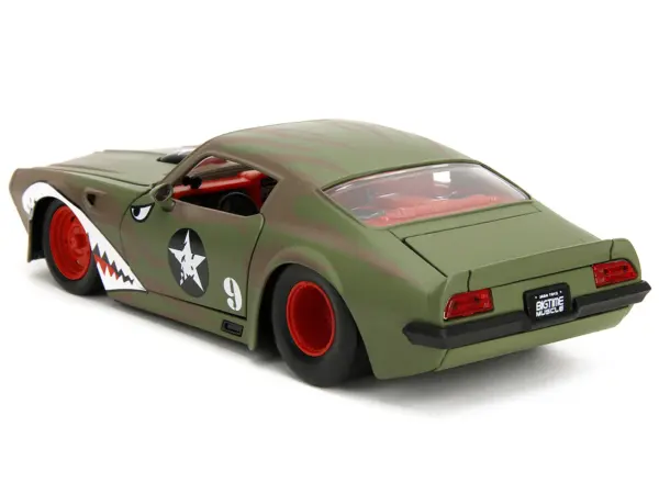 1972 Pontiac Firebird #9 Green Camouflage Flames with Graphics and Red Interior "Bigtime Muscle" Series 1/24 Diecast Model Car by Jada #5