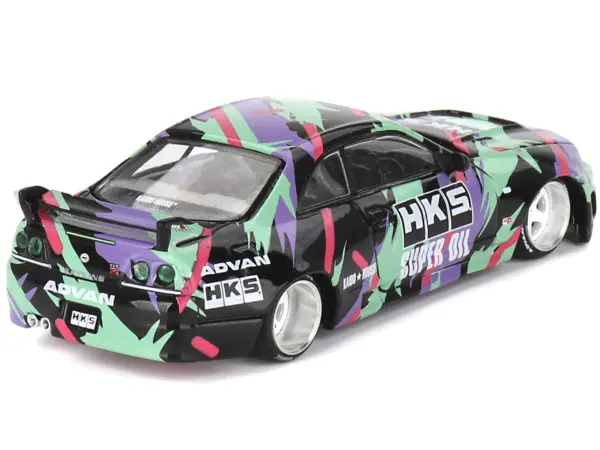 Nissan Skyline GT-R (R33) "HKS V1" RHD (Right Hand Drive) Black with Graphics (Designed by Jun Imai) "Kaido House" Special 1/64 Diecast Model Car by Mini GT #4