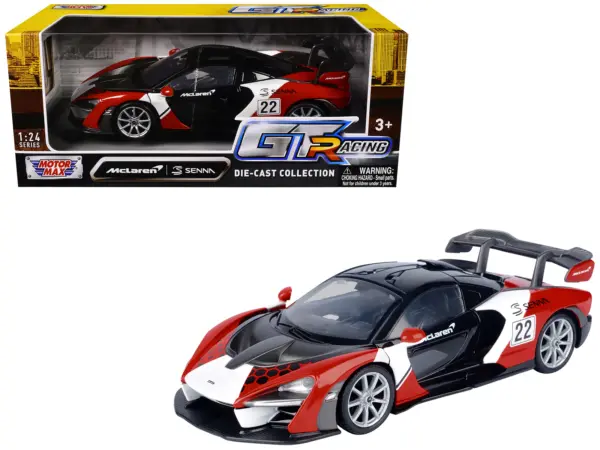 McLaren Senna #22 Black with Red and White Graphics "GT Racing" Series 1/24 Diecast Model Car by Motormax #1