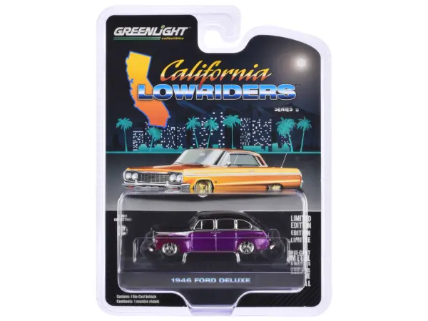 1946 Ford Fordor Super Deluxe Dark Purple Metallic and Black "California Lowriders" Series 6 1/64 Diecast Model Car by Greenlight #1