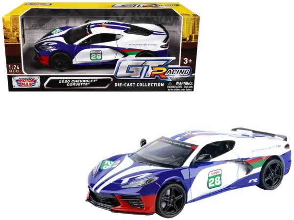 2020 Chevrolet Corvette #28 White with Blue Graphics "GT Racing" Series 1/24 Diecast Model Car by Motormax #1
