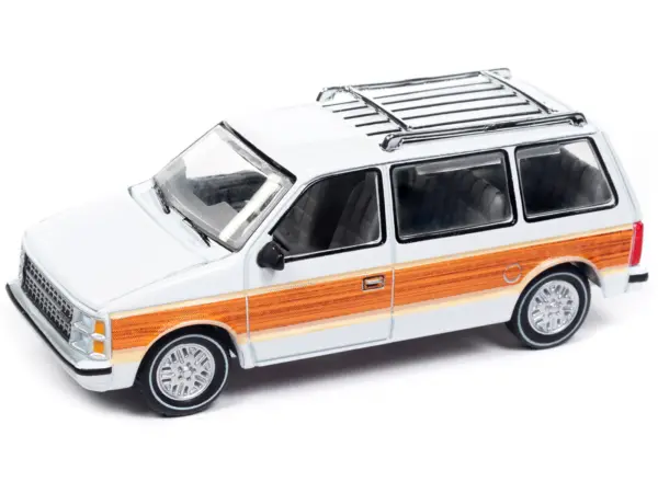 1985 Dodge Caravan Van White with Woodgrain Side Panels "Mighty Minivans" Series 1/64 Diecast Model Car by Auto World #2