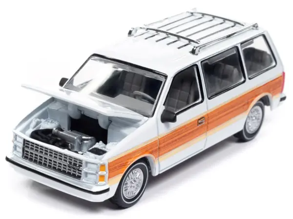1985 Dodge Caravan Van White with Woodgrain Side Panels "Mighty Minivans" Series 1/64 Diecast Model Car by Auto World #3