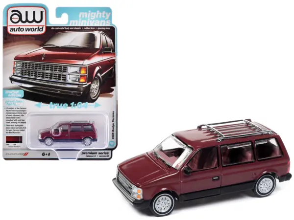 1985 Dodge Caravan Van Crimson Red and Black "Mighty Minivans" Series 1/64 Diecast Model Car by Auto World #1