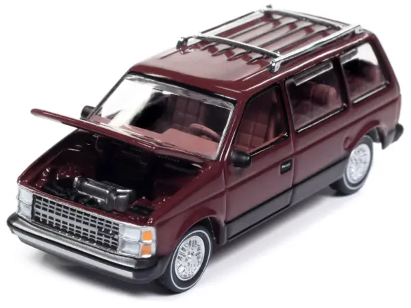 1985 Dodge Caravan Van Crimson Red and Black "Mighty Minivans" Series 1/64 Diecast Model Car by Auto World #3