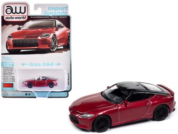 2023 Nissan Z Passion Red Metallic with Black Top "Import Legends" Series 1/64 Diecast Model Car by Auto World #1
