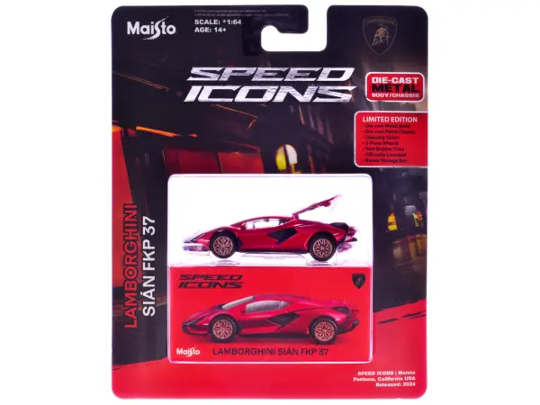 Lamborghini Sian FKP 37 Red Metallic "Speed Icons" Series 1/64 Diecast Model Car by Maisto #3