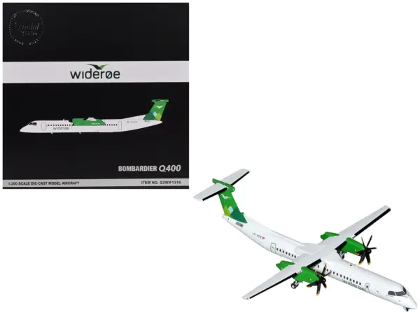 Bombardier Q400 Commercial Aircraft "Wideroe" (LN-WDM) White with Green Tail "Gemini 200" Series 1/200 Diecast Model Airplane by GeminiJets #1