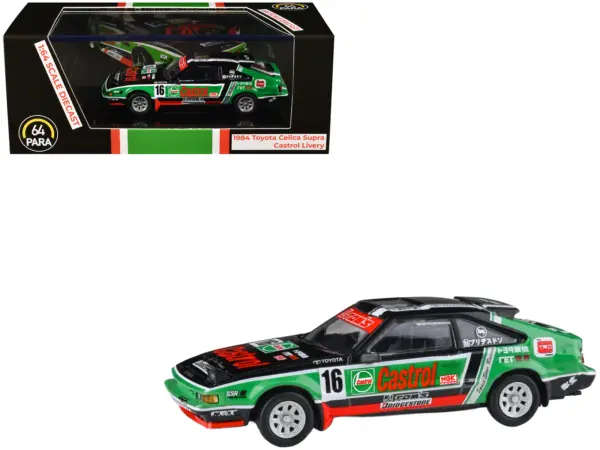 1984 Toyota Celica Supra #16 "Castrol Livery" Black and Green with Graphics 1/64 Diecast Model Car by Paragon Models #1