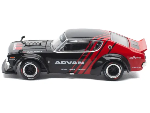 Skyline KPGC110 "Kenmeri" RHD (Right Hand Drive) "ADVAN" Black and Red 1/64 Diecast Model Car by Pop Race #3