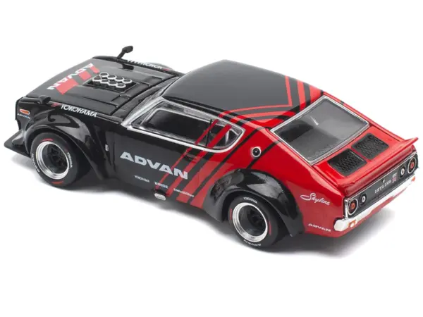 Skyline KPGC110 "Kenmeri" RHD (Right Hand Drive) "ADVAN" Black and Red 1/64 Diecast Model Car by Pop Race #4